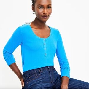 Loft Cozy Jersey Henley Top! NWT in the bag! Neon Blue size Small